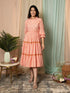 AAHELI RADIANT MEADOWS PEACH COTTON KANTHA TIERED DRESS AAHELI RADIANT MEADOWS PEACH COTTON KANTHA TIERED DRESS